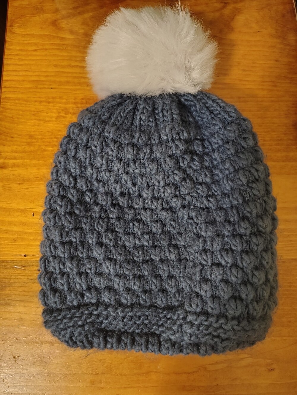 Turtle Fur Lined Beanie Hat With Pom Pom Deep blue